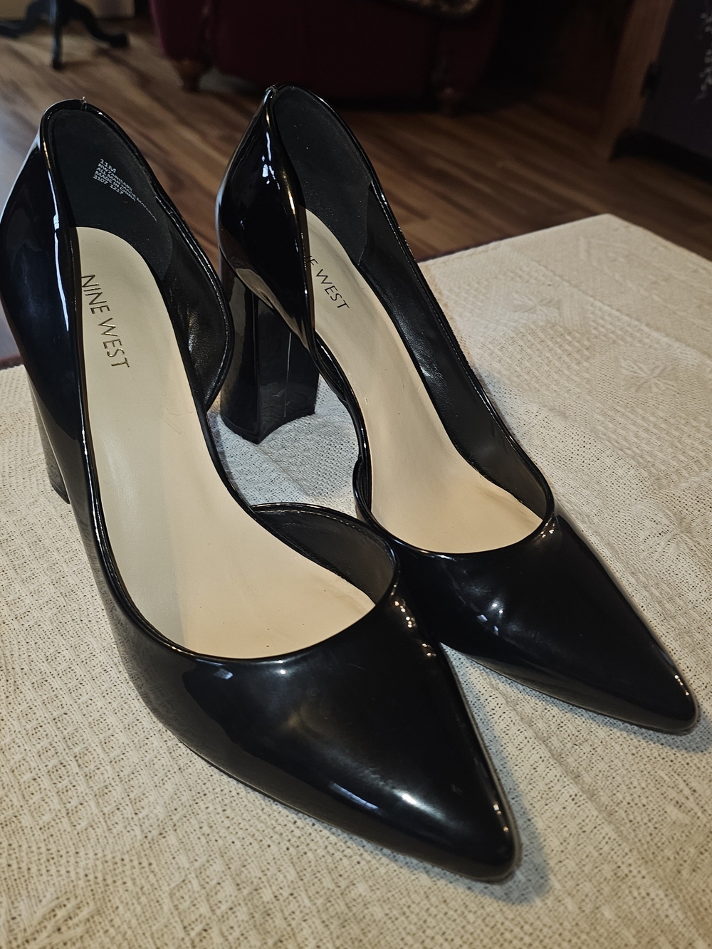 Nine West Black Patent Pointed-Toe Block Heel Pumps
